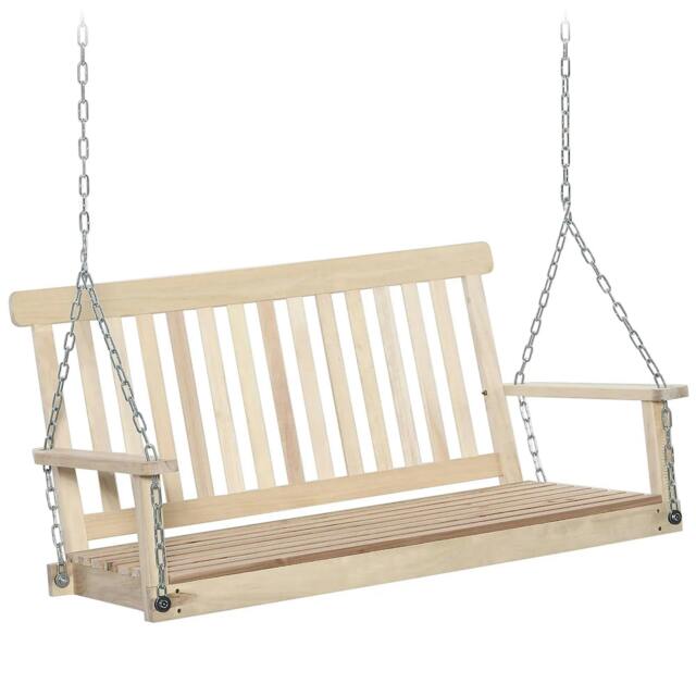 Rackhams Outdoor Wooden Swing Bench 2-Seater Porch Swing Chair Hanging Hammock Garden Furniture, Natural - image 1