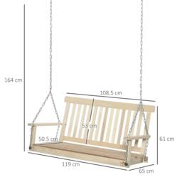 Rackhams Outdoor Wooden Swing Bench 2-Seater Porch Swing Chair Hanging Hammock Garden Furniture, Natural - thumbnail 3