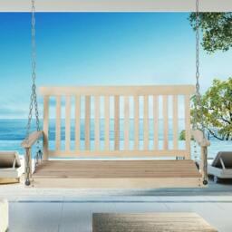 Rackhams Outdoor Wooden Swing Bench 2-Seater Porch Swing Chair Hanging Hammock Garden Furniture, Natural - thumbnail 2
