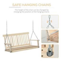 Rackhams Outdoor Wooden Swing Bench 2-Seater Porch Swing Chair Hanging Hammock Garden Furniture, Natural - thumbnail 5
