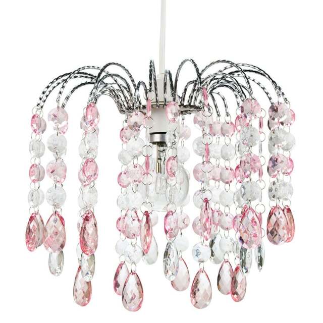 Rackhams Contemporary Waterfall Pendant Shade with Pink and Clear Acrylic Droplets - image 1