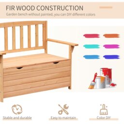 Rackhams Garden Storage Bench, 2 Seater Fir Wood Outdoor Bench, Natural - thumbnail 4