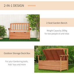 Rackhams Garden Storage Bench, 2 Seater Fir Wood Outdoor Bench, Natural - thumbnail 3