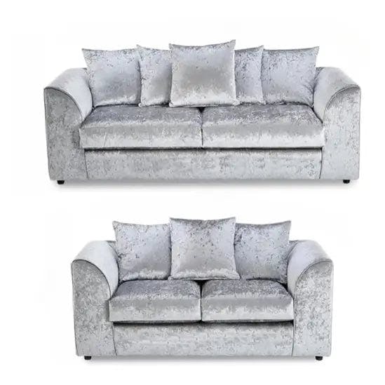 Rackhams Venice Crushed Velvet 3+2 Silver Sofa Set - Silver - image 1