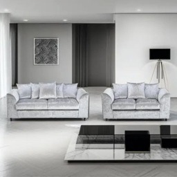 Rackhams Venice Crushed Velvet 3+2 Silver Sofa Set - Silver - thumbnail 2