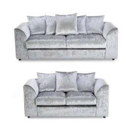 Rackhams Venice Crushed Velvet 3+2 Silver Sofa Set - Silver