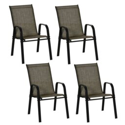 Rackhams Set of 4 Garden Dining Chair Set Outdoor w/ High Back Armrest Brown - Brown - thumbnail 2