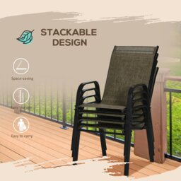 Rackhams Set of 4 Garden Dining Chair Set Outdoor w/ High Back Armrest Brown - Brown - thumbnail 5