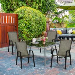 Rackhams Set of 4 Garden Dining Chair Set Outdoor w/ High Back Armrest Brown - Brown - thumbnail 1