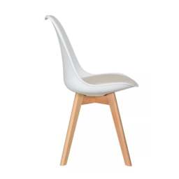 Rackhams Set of 6 Scandinavian Dining Chairs with Leather Cushions Solid Wood Legs - Plastic - White - Retro - thumbnail 4
