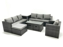 Rackhams Outdoor Garden Furniture Set 10 Seater Rattan Sofa Set with Coffee Table 3 Footstools Armchair Dark Grey Mixed - thumbnail 2