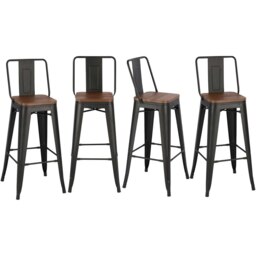 Rackhams Set of 2/4 Metal Wooden High Bar Stools for Kitchen - Elm Brown - Set of 2 - thumbnail 4