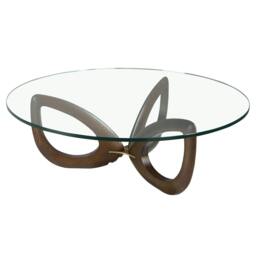 Rackhams Round Tempered Glass and Walnut Coffee Table 2053 - thumbnail 1