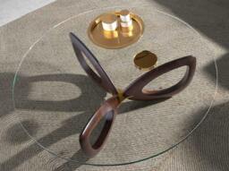 Rackhams Round Tempered Glass and Walnut Coffee Table 2053 - thumbnail 3
