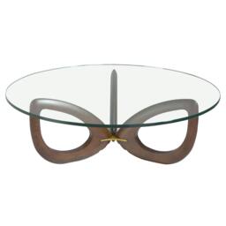 Rackhams Round Tempered Glass and Walnut Coffee Table 2053 - thumbnail 2