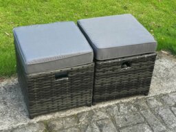 Rackhams Outdoor Lounge Sofa Set - Dark Grey Mixed Wicker Rattan Garden Furniture with Rectangular Dining Table & 2 Footstools - thumbnail 5