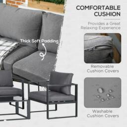 Rackhams 4 Pieces Garden Sofa Set 2 Single Armchair 1 Bench & Side Table Set Aluminium Frame Patio Furniture with Cushions Grey - thumbnail 5
