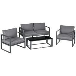 Rackhams 4 Pieces Garden Sofa Set 2 Single Armchair 1 Bench & Side Table Set Aluminium Frame Patio Furniture with Cushions Grey - thumbnail 1