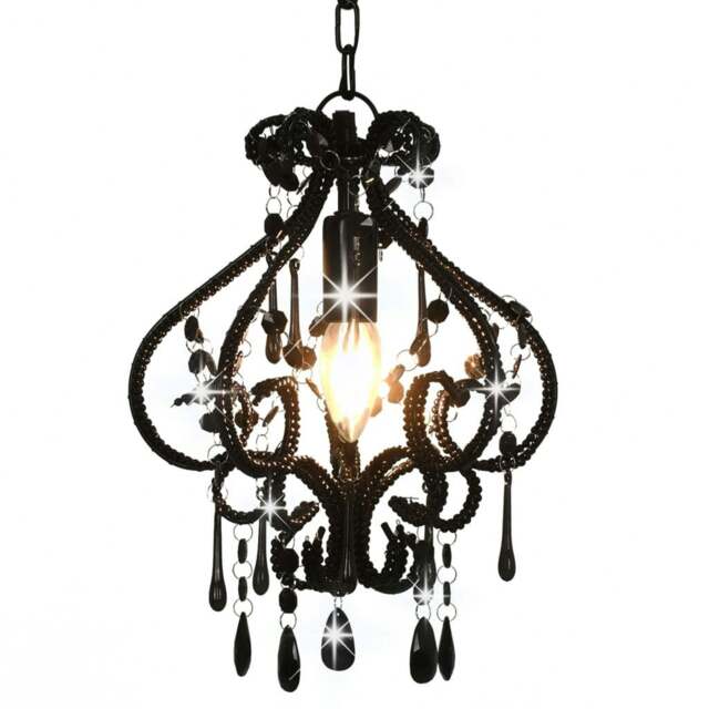 Rackhams Ceiling Lamp with Beads Black Round E14