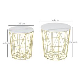 Rackhams Set of 2 Nesting Side Tables with Storage, Round End Tables Coffee Tables with Steel Frame and Removable Round Top, White - thumbnail 3
