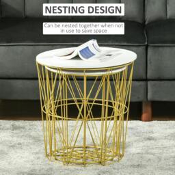 Rackhams Set of 2 Nesting Side Tables with Storage, Round End Tables Coffee Tables with Steel Frame and Removable Round Top, White - thumbnail 5