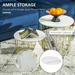 Rackhams Set of 2 Nesting Side Tables with Storage, Round End Tables Coffee Tables with Steel Frame and Removable Round Top, White - thumbnail 4