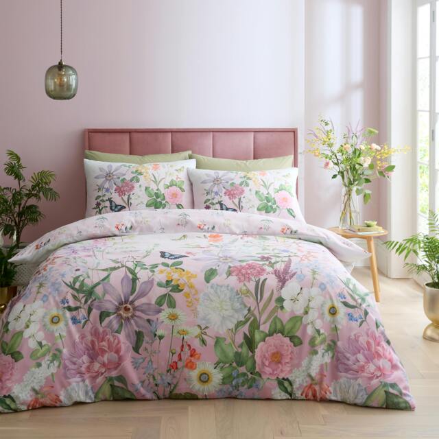 Rackhams RHS x Catherine Lansfield Enchanted Butterfly Garden So Soft Duvet Cover Set Pink - King - Pink - image 1
