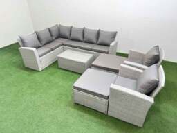 Rackhams 10 Seater Garden Outdoor PE Rattan Furniture Set Rattan Garden Sofa Set with 2 Big Footstools 2 Chair Light Grey Mixed - thumbnail 2