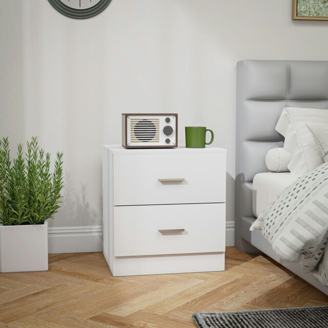 Rackhams Bedside Table w/ 2 Drawers, Nightstand, Side Storage Cabinet Unit - image 1