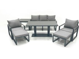 Rackhams Outdoor Aluminium Garden Furniture Set with Adjustable Rising Lifting Dining Table 3 Seater Sofa 2 Chair 2 Big Footstools Side Table Dark Grey - thumbnail 2