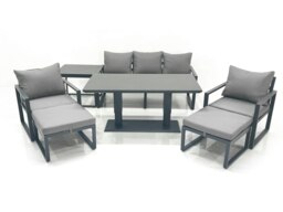 Rackhams Outdoor Aluminium Garden Furniture Set with Adjustable Rising Lifting Dining Table 3 Seater Sofa 2 Chair 2 Big Footstools Side Table Dark Grey - thumbnail 1