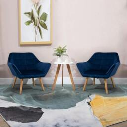 Rackhams Armchair Accent Chair Wide Arms Slanted Back Padding Steel Frame Wooden Legs Home Bedroom Furniture Seating Blue - thumbnail 2