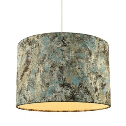 Rackhams Graphic Designer Round Drum Lamp Shade in Teal Cream and Taupe Colours - thumbnail 2