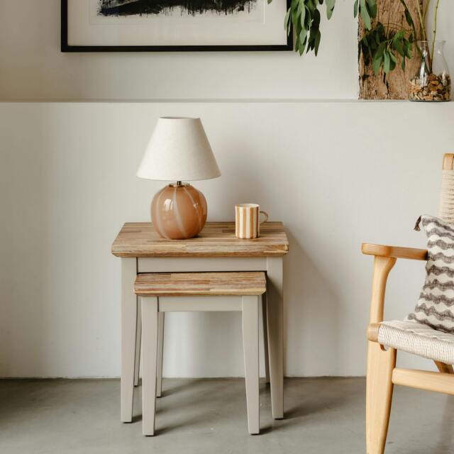 Rackhams Florence Nest of Tables 2 Side Lamp Tables - Truffle, Beige - image 1