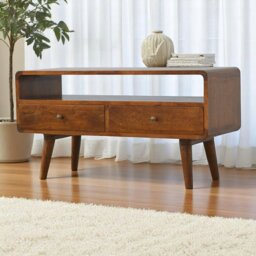 Rackhams Solid Wood Curved Chestnut Media Unit - thumbnail 2
