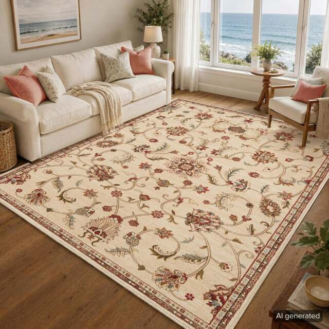 Rackhams Riley-Vintage Beige Brown Green Traditional Boho Rug - 120 x 160 cm - image 1