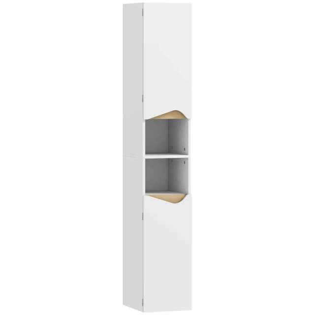 Rackhams Tall Slim Bathroom Cabinet with 2 Doors, 2 Shelves - White