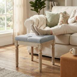 Rackhams Vintage Foot Stool with Wood Legs, Light Grey - 40 x 40 x 43 cm - Foot stool - 1