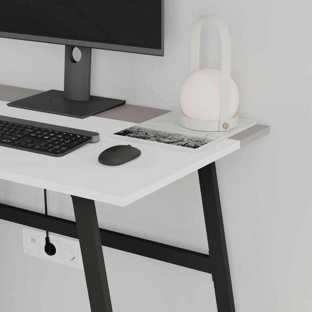 Rackhams Modern Compact Rectangular Work Desk, Easy Assembly, suitable for Small Spaces, Robust Black Metal Legs, White,Mocha Grey - White-Mocha Grey - image 1