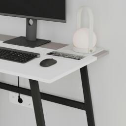 Rackhams Modern Compact Rectangular Work Desk, Easy Assembly, suitable for Small Spaces, Robust Black Metal Legs, White,Mocha Grey - White-Mocha Grey