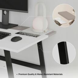 Rackhams Modern Compact Rectangular Work Desk, Easy Assembly, suitable for Small Spaces, Robust Black Metal Legs, White,Mocha Grey - White-Mocha Grey - thumbnail 6