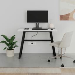 Rackhams Modern Compact Rectangular Work Desk, Easy Assembly, suitable for Small Spaces, Robust Black Metal Legs, White,Mocha Grey - White-Mocha Grey - thumbnail 5