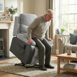 Rackhams Power Lift Riser Recliner Chair with High Back, Remote, Light Grey - Steel - Light Grey - Corduroy