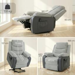 Rackhams Power Lift Riser Recliner Chair with High Back, Remote, Light Grey - Steel - Light Grey - Corduroy - thumbnail 3