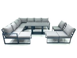 Rackhams 11 Seater Outdoor Aluminum Garden Furniture Set Corner Sofa 2 Big Footstools Rising Lifting Dining Table Sets Dark Grey - thumbnail 2