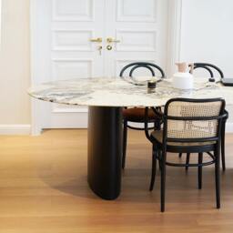Rackhams Tambo Dining Table, Pebble Shape, Sintered Stone - 180 x 100cm - White and Brown Texture - White and Brown Texture - thumbnail 2