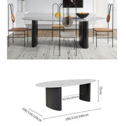 Rackhams Tambo Dining Table, Pebble Shape, Sintered Stone - 180 x 100cm - White and Brown Texture - White and Brown Texture - thumbnail 3