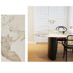Rackhams Tambo Dining Table, Pebble Shape, Sintered Stone - 180 x 100cm - White and Brown Texture - White and Brown Texture - thumbnail 4