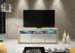Rackhams Spacious 160cm TV Unit & Cabinet with White High Gloss Doors and Free LED - 160 cm -  MDF/Chipboard - Oak Matt Body & White Gloss Doors - thumbnail 6