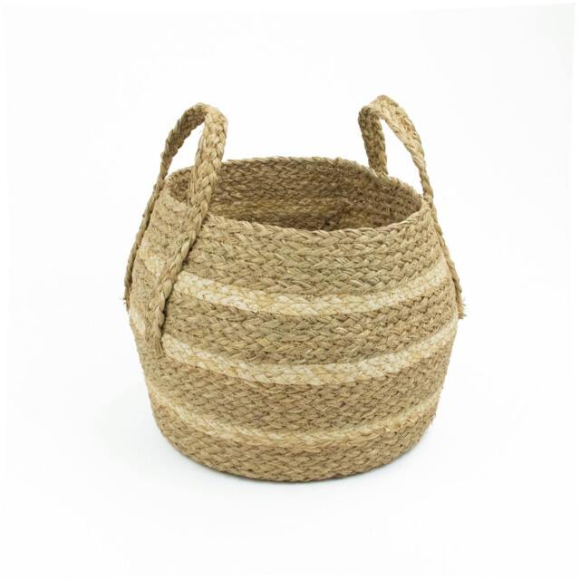Rackhams Palma Natural Woven Belly Storage Basket with Handles for Living Spaces, Brown - image 1